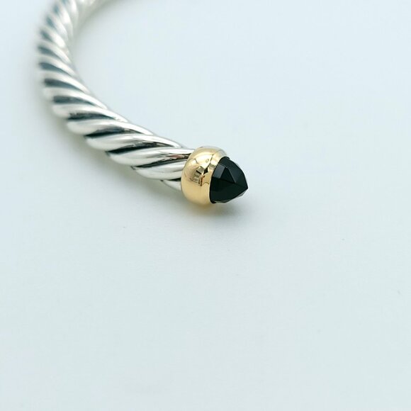 David Yurman Sterling Silver & 14k Gold 4mm Flex Black Onyx Cable Bracelet 7inch - Picture 4 of 10